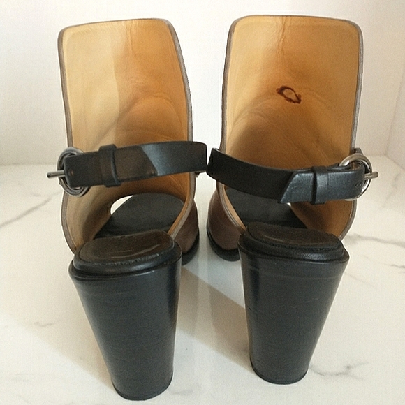 Rag & Bone Wyatt Peep-Toe Genuine Leather Slingback Sandals Taupe/Black 39.5 EU - Picture 4 of 14